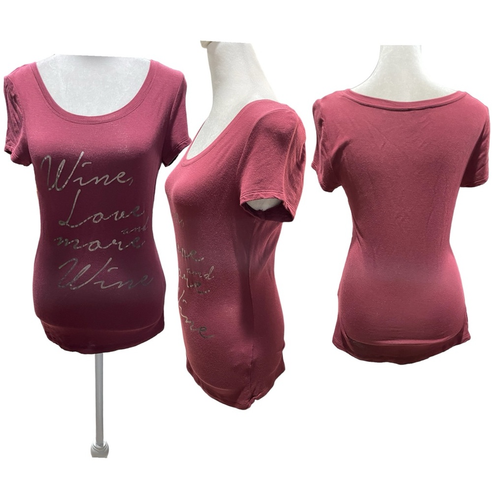 Eva Longoria Red Short Sleeve Graphic Wine Love and More Wine Tee Size XS